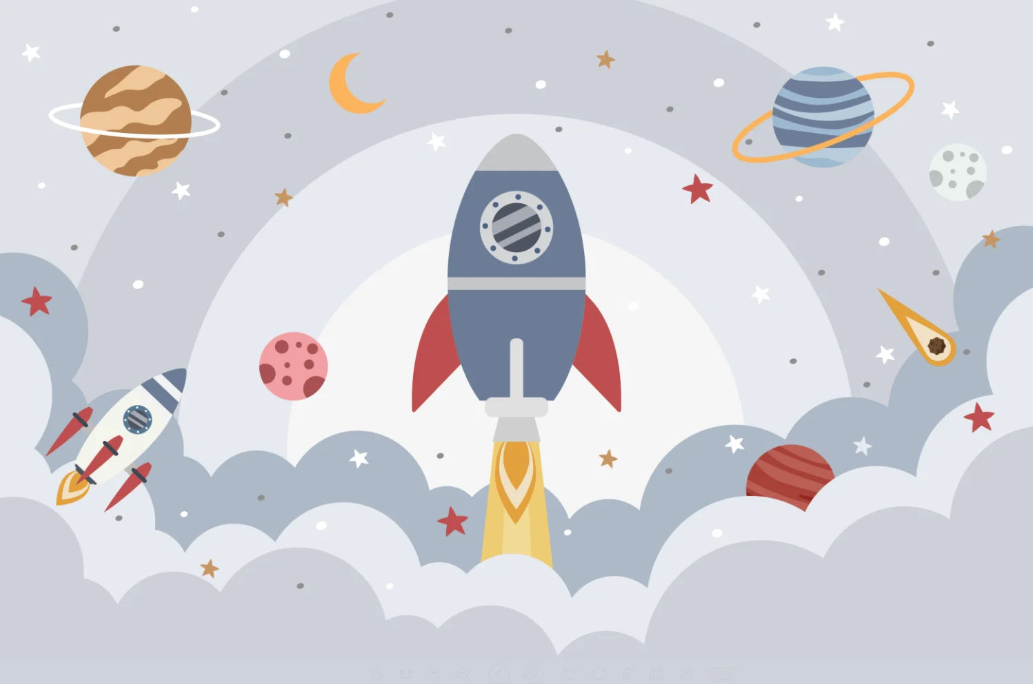 photo wallpaper Nordic modern hand-painted cartoon space universe planet rocket children's room background Decorative painting Zagiz