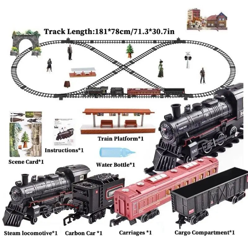 Classical Battery Operate Electric Railway Train Steam Locomotive Set Adding Water to Smoke Train Toys with Light&Sound    Zagiz