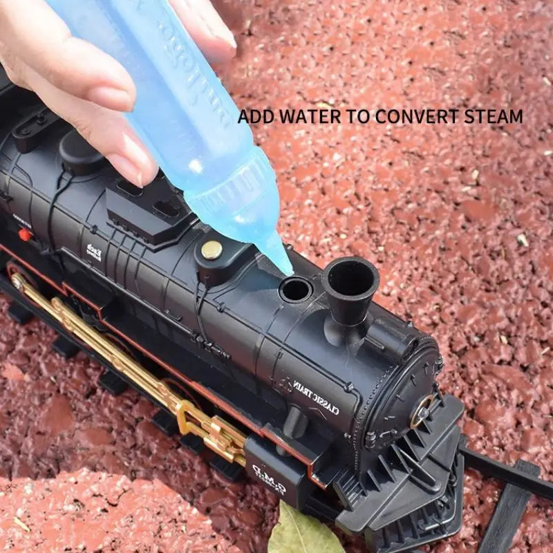 Classical Battery Operate Electric Railway Train Steam Locomotive Set Adding Water to Smoke Train Toys with Light&Sound Zagiz