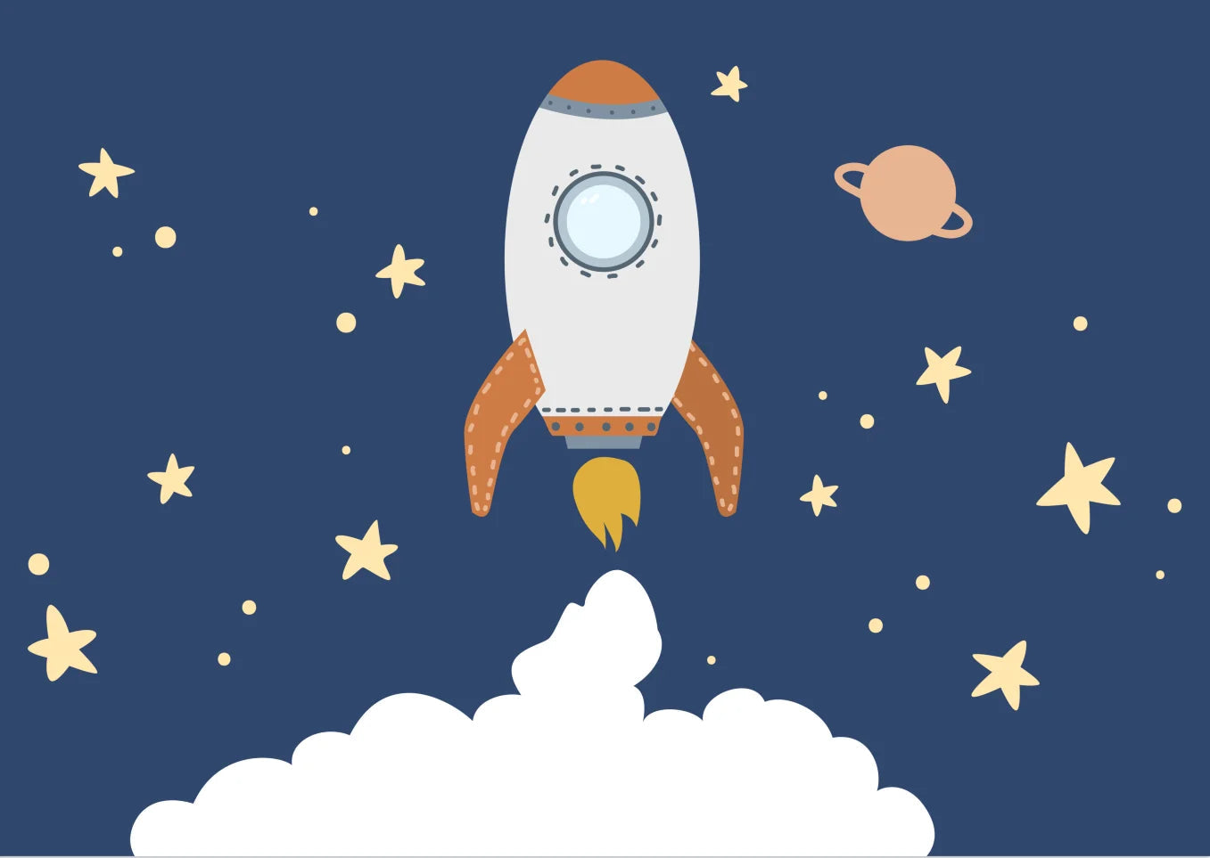 photo wallpaper Nordic modern hand-painted cartoon space universe planet rocket children's room background Decorative painting Zagiz