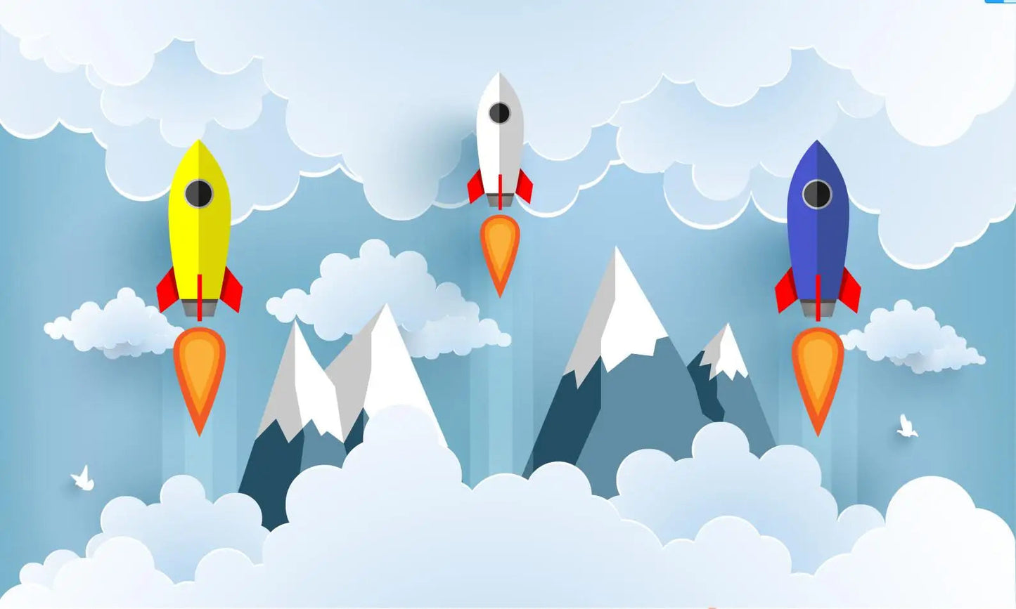 photo wallpaper Nordic modern hand-painted cartoon space universe planet rocket children's room background Decorative painting Zagiz