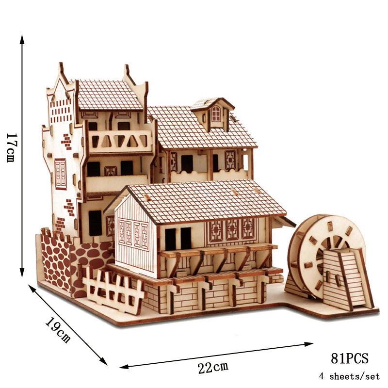 Retro Bus European-style Campervan 3D Wooden Car Puzzle DIY Sailing Ship Airplane Building House Model Jigsaw Toys For Children Zagiz