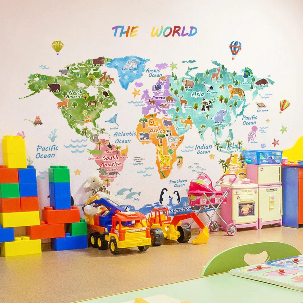 The World Animal Distribution Decorative Map for Bedroom Children's Room Livingroom Playroom and Kindergarten Decoration Sticker Zagiz