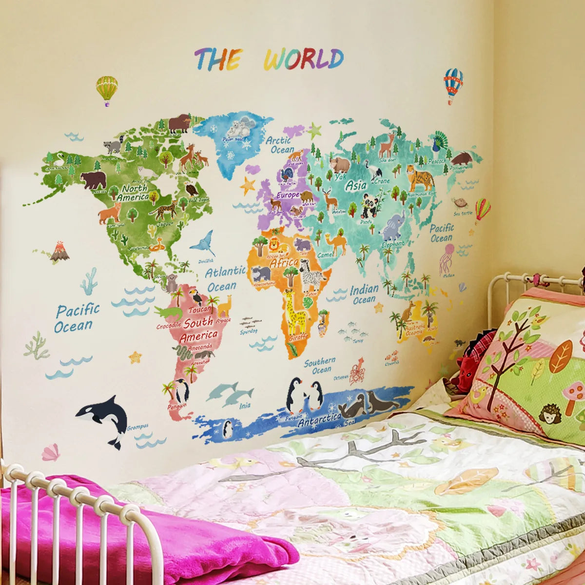The World Animal Distribution Decorative Map for Bedroom Children's Room Livingroom Playroom and Kindergarten Decoration Sticker Zagiz