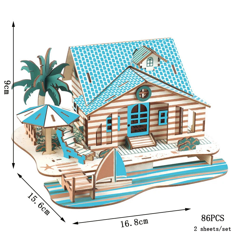 Retro Bus European-style Campervan 3D Wooden Car Puzzle DIY Sailing Ship Airplane Building House Model Jigsaw Toys For Children Zagiz