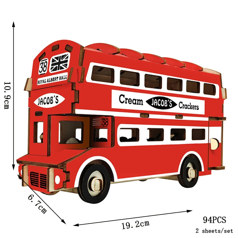 Retro Bus European-style Campervan 3D Wooden Car Puzzle DIY Sailing Ship Airplane Building House Model Jigsaw Toys For Children Zagiz