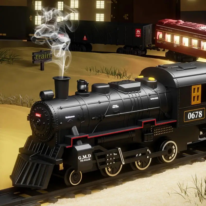 Classical Battery Operate Electric Railway Train Steam Locomotive Set Adding Water to Smoke Train Toys with Light&Sound    Zagiz