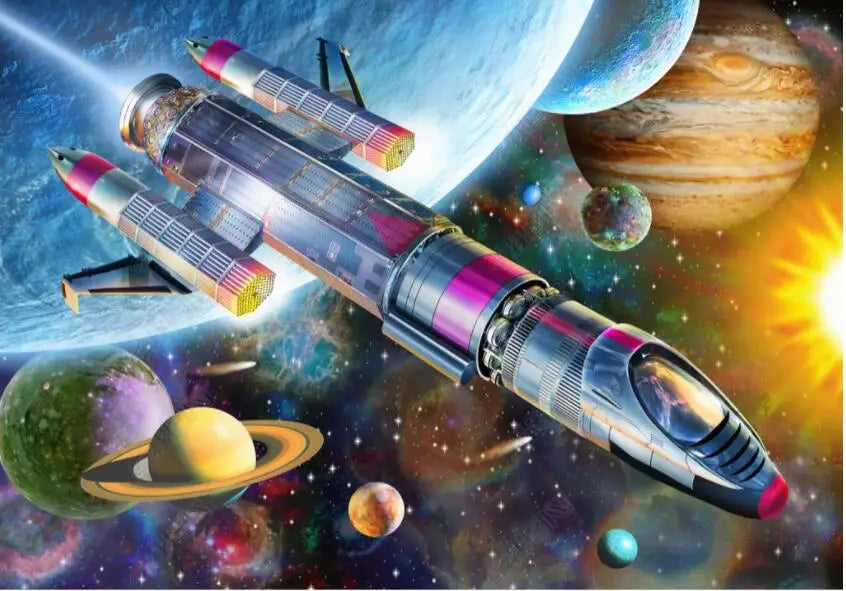 photo wallpaper Nordic modern hand-painted cartoon space universe planet rocket children's room background Decorative painting Zagiz
