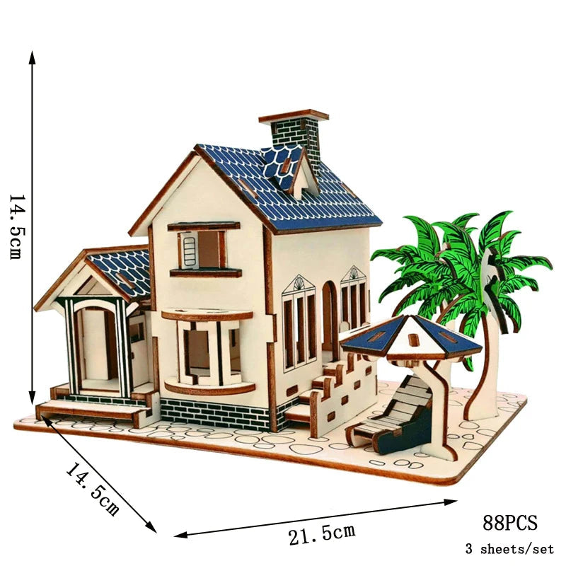 Retro Bus European-style Campervan 3D Wooden Car Puzzle DIY Sailing Ship Airplane Building House Model Jigsaw Toys For Children Zagiz