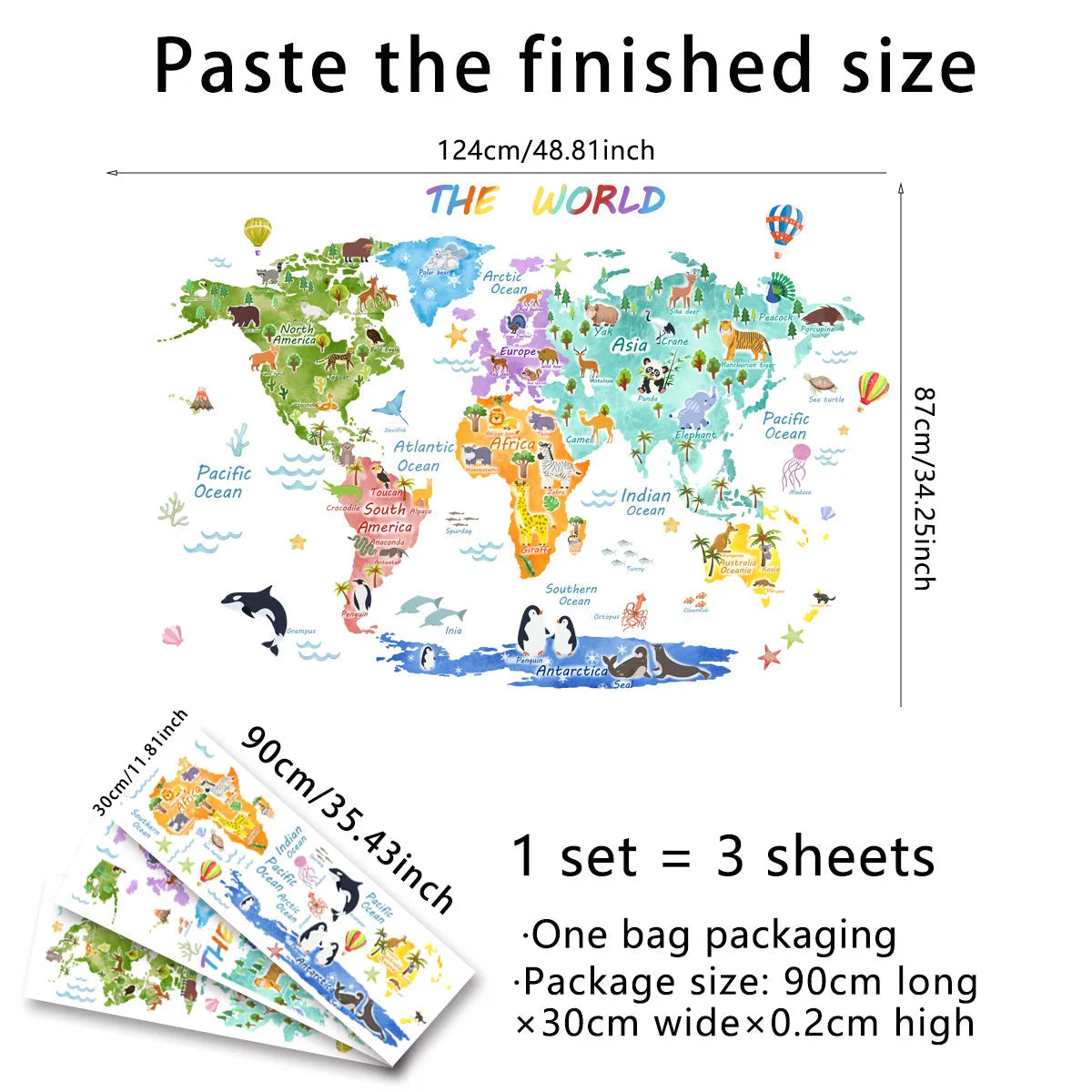 The World Animal Distribution Decorative Map for Bedroom Children's Room Livingroom Playroom and Kindergarten Decoration Sticker Zagiz