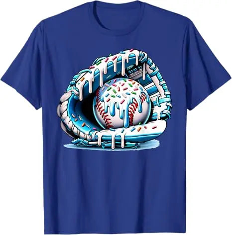 Baseball Drip Ice Cream Sprinkles Baseball Glove T-Shirt Humor Funny Pitcher, Catcher Graphic Outfit Novelty Gift Streetwear Tee Zagiz