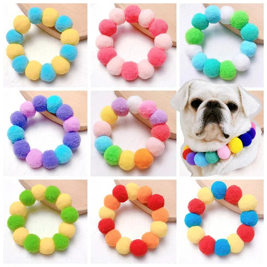 Elastic Plush Pom Ball Pet Collar Rainbow Flower Hair Decoration Dog Bowtie Necklace Pet Cat Bow Dog Grooming Accessories Zagiz