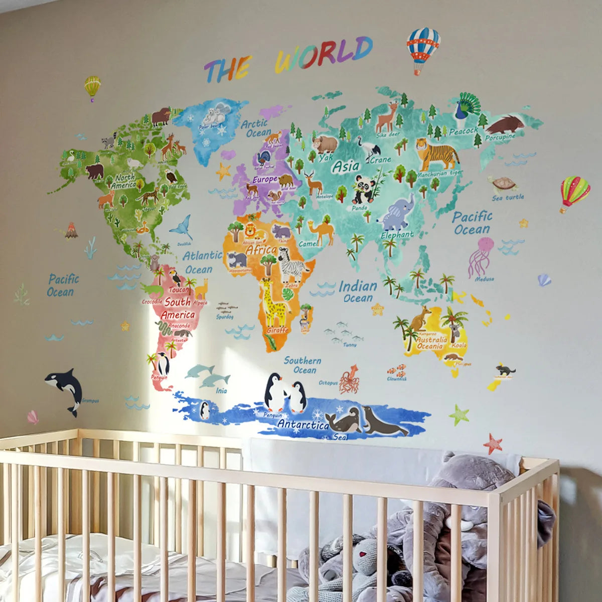 The World Animal Distribution Decorative Map for Bedroom Children's Room Livingroom Playroom and Kindergarten Decoration Sticker Zagiz
