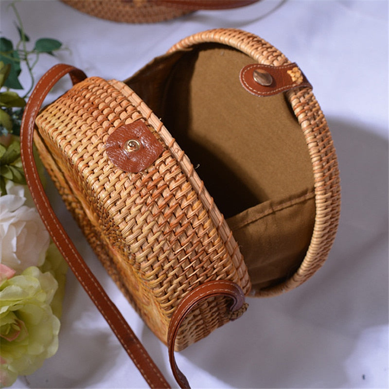 Bali Handmade Woven Rattan Bag - Round Straw Shoulder Bag Women - Summer Crossbody Bag - Boho Beach Circle Bag Zagiz