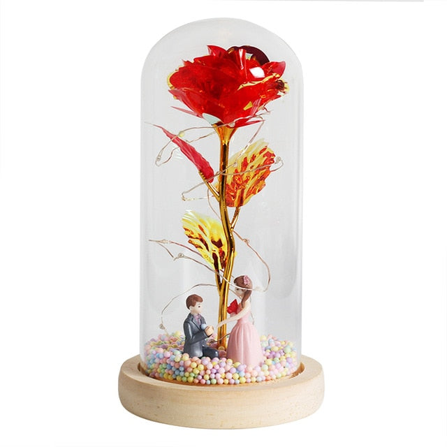 LED Enchanted Galaxy Rose Eternal 24K Gold Foil Flower With Fairy String Lights In Dome Zagiz