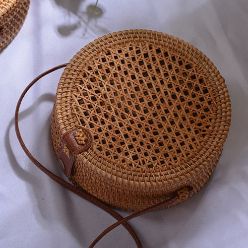 Bali Handmade Woven Rattan Bag - Round Straw Shoulder Bag Women - Summer Crossbody Bag - Boho Beach Circle Bag Zagiz