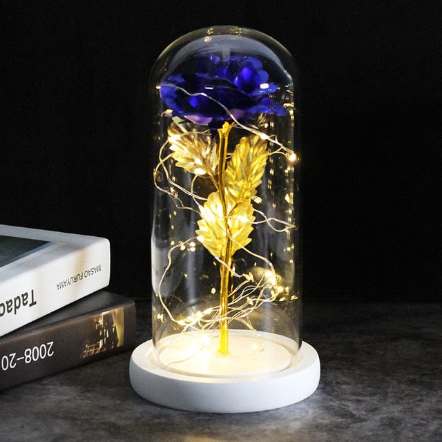 LED Enchanted Galaxy Rose Eternal 24K Gold Foil Flower With Fairy String Lights In Dome Zagiz