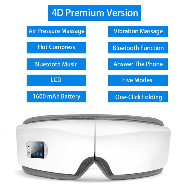 4D Smart Airbag Vibration Eye Massager with Bluetooth Music Relieves Fatigue And Dark Circles Zagiz