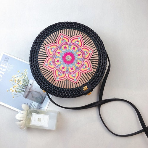 Bali Handmade Woven Rattan Bag - Round Straw Shoulder Bag Women - Summer Crossbody Bag - Boho Beach Circle Bag Zagiz