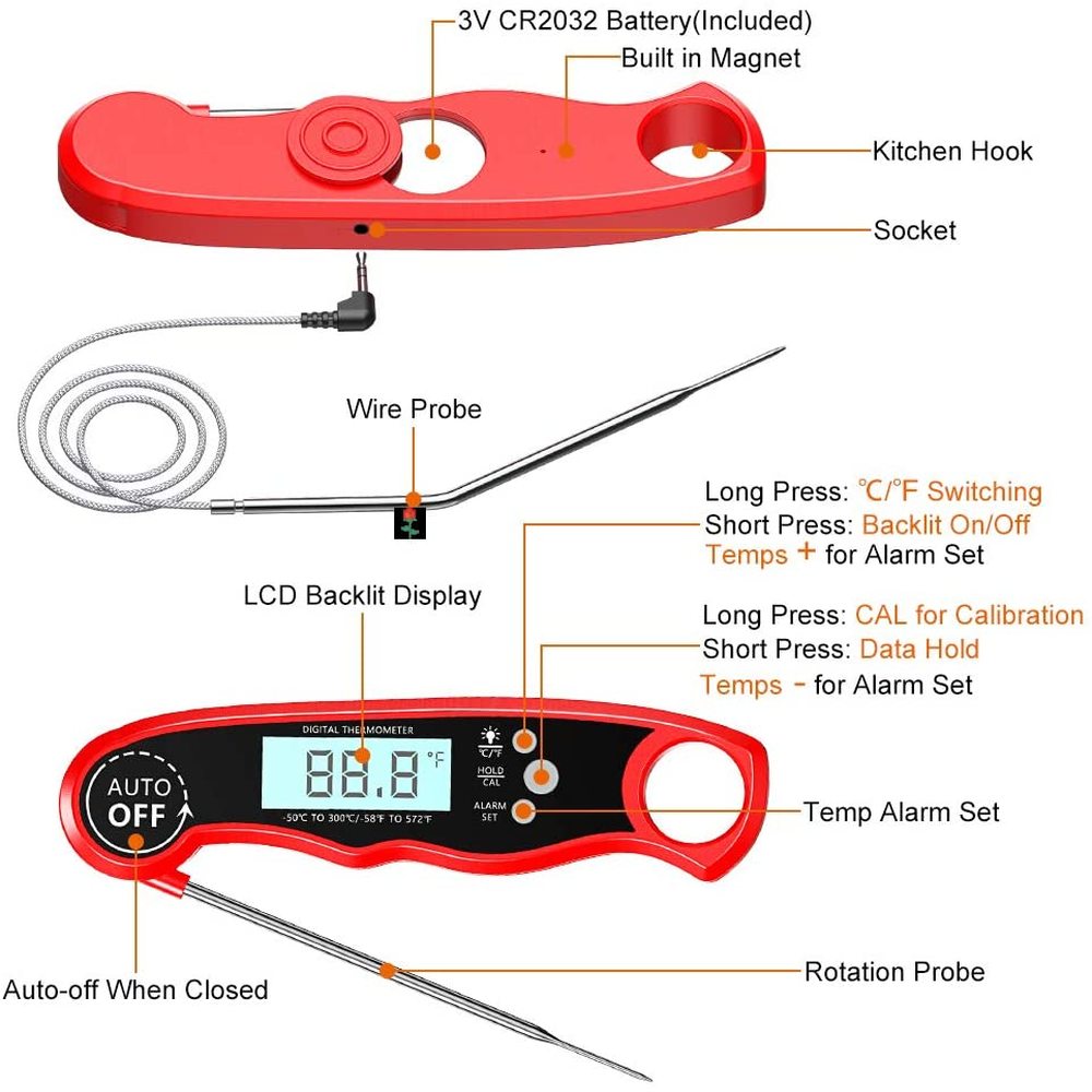 Instant Read Meat Thermometer Waterproof Ultra Fast Digital Thermometer Zagiz