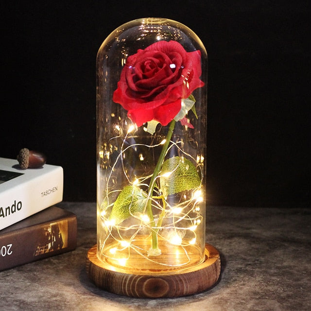 LED Enchanted Galaxy Rose Eternal 24K Gold Foil Flower With Fairy String Lights In Dome Zagiz