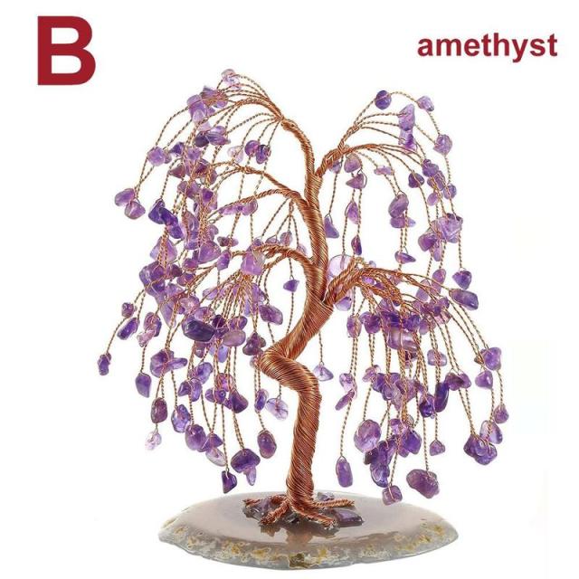 Natural Crystal Fortune Tree Amethyst Rose Quartz Aquamarine Healing Crystal Tree Ornaments Zagiz