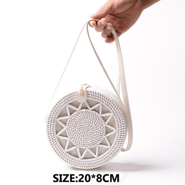 Bali Handmade Woven Rattan Bag - Round Straw Shoulder Bag Women - Summer Crossbody Bag - Boho Beach Circle Bag Zagiz