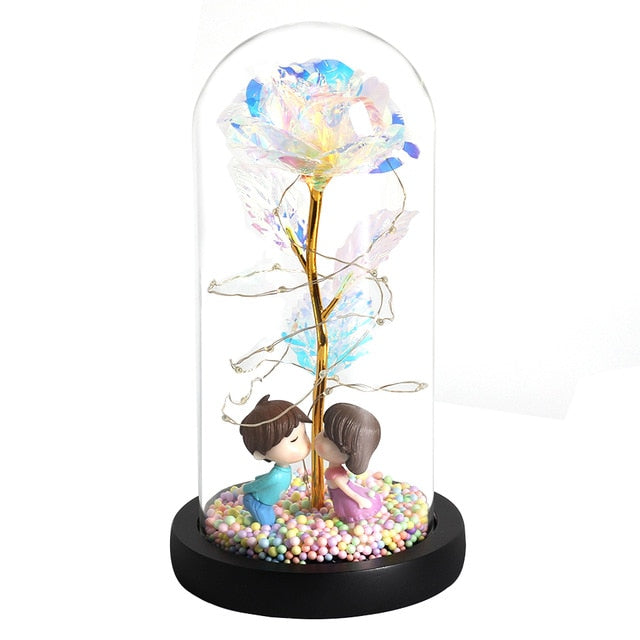 LED Enchanted Galaxy Rose Eternal 24K Gold Foil Flower With Fairy String Lights In Dome Zagiz