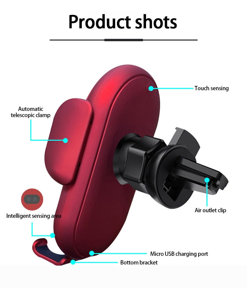 Wireless Charger Car Phone Holder with Smart Sensor Fast Charging Stand Mount Zagiz