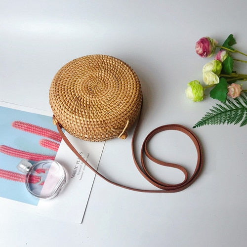 Bali Handmade Woven Rattan Bag - Round Straw Shoulder Bag Women - Summer Crossbody Bag - Boho Beach Circle Bag Zagiz