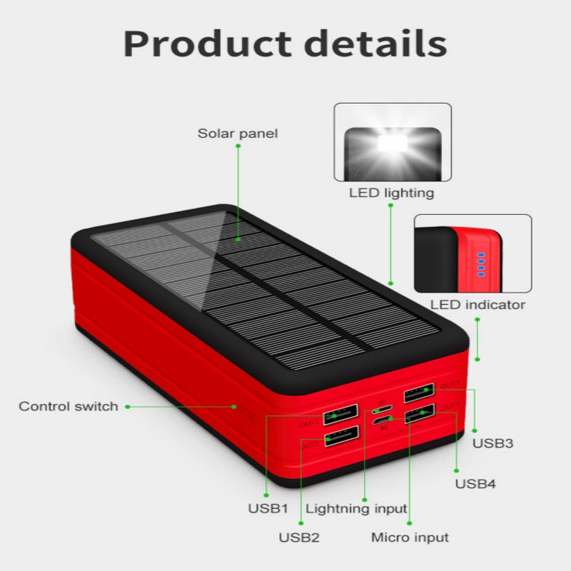 99000mAh Solar Power Bank Portable Charger Large Capacity LED 4USB Outdoor Travel External Battery for Samsung and IPhone Zagiz