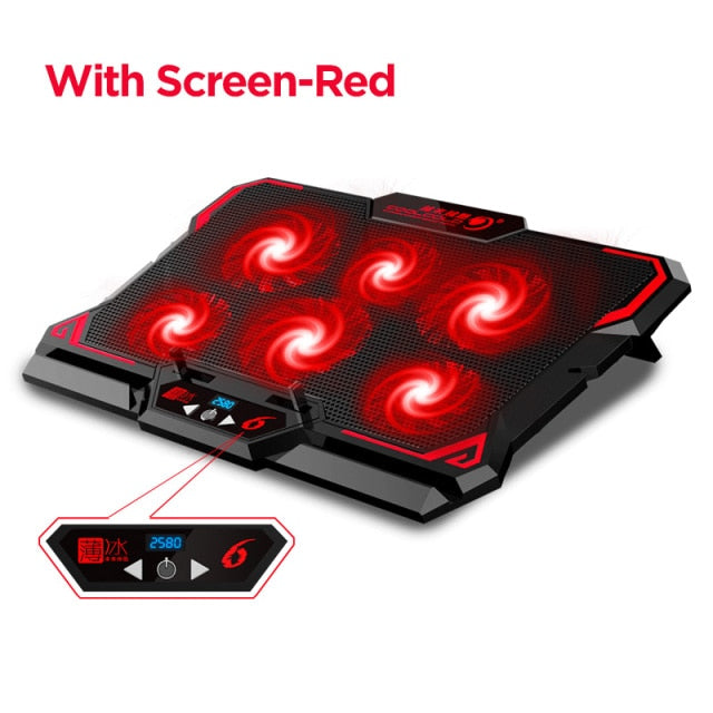 COOLCOLD 17inch Gaming Laptop Cooler Six Fan Led Screen Two USB Port 2600RPM Laptop Cooling Pad Notebook Stand For Laptop Zagiz