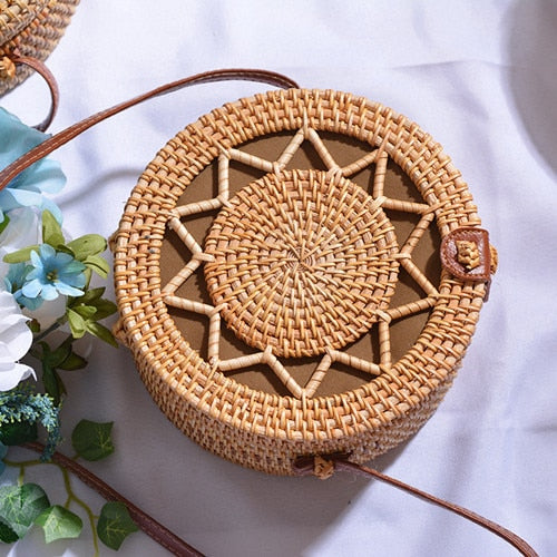 Bali Handmade Woven Rattan Bag - Round Straw Shoulder Bag Women - Summer Crossbody Bag - Boho Beach Circle Bag Zagiz