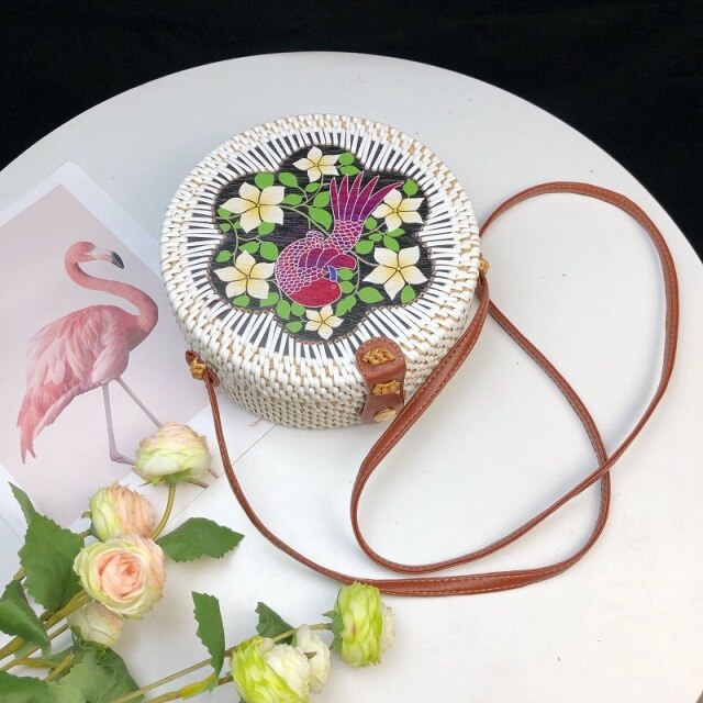 Bali Handmade Woven Rattan Bag - Round Straw Shoulder Bag Women - Summer Crossbody Bag - Boho Beach Circle Bag Zagiz