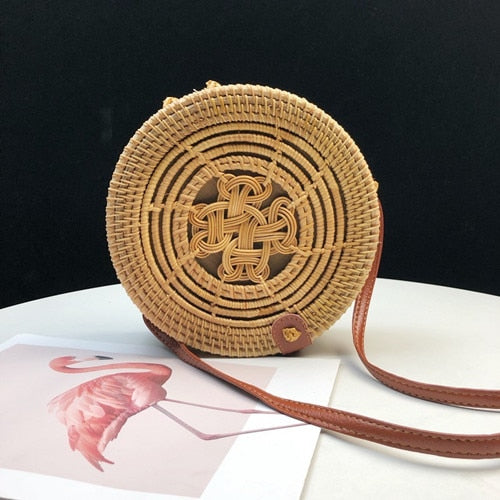 Bali Handmade Woven Rattan Bag - Round Straw Shoulder Bag Women - Summer Crossbody Bag - Boho Beach Circle Bag Zagiz