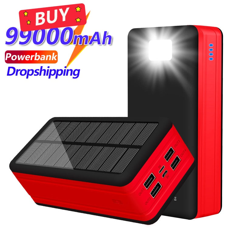 99000mAh Solar Power Bank Portable Charger Large Capacity LED 4USB Outdoor Travel External Battery for Samsung and IPhone Zagiz