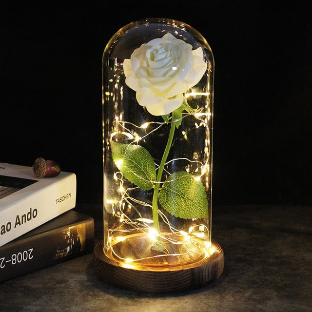 LED Enchanted Galaxy Rose Eternal 24K Gold Foil Flower With Fairy String Lights In Dome Zagiz
