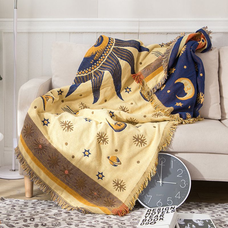 Sun Moon Stars Cotton Woven Throw Zagiz