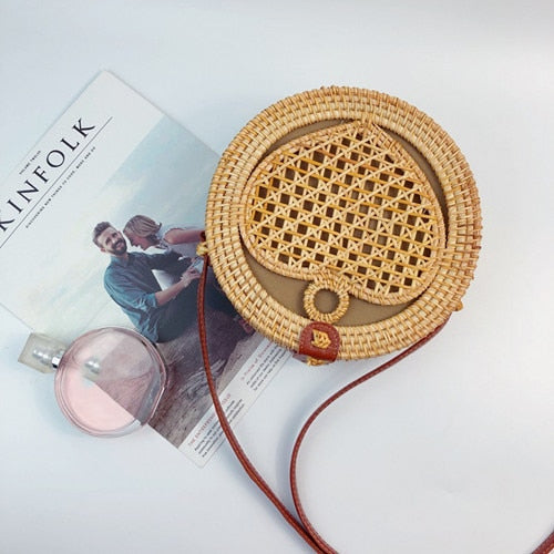 Bali Handmade Woven Rattan Bag - Round Straw Shoulder Bag Women - Summer Crossbody Bag - Boho Beach Circle Bag Zagiz