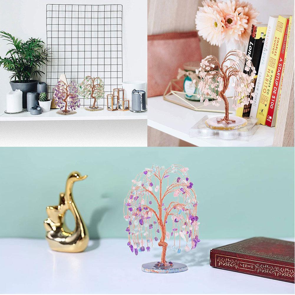 Natural Crystal Fortune Tree Amethyst Rose Quartz Aquamarine Healing Crystal Tree Ornaments Zagiz