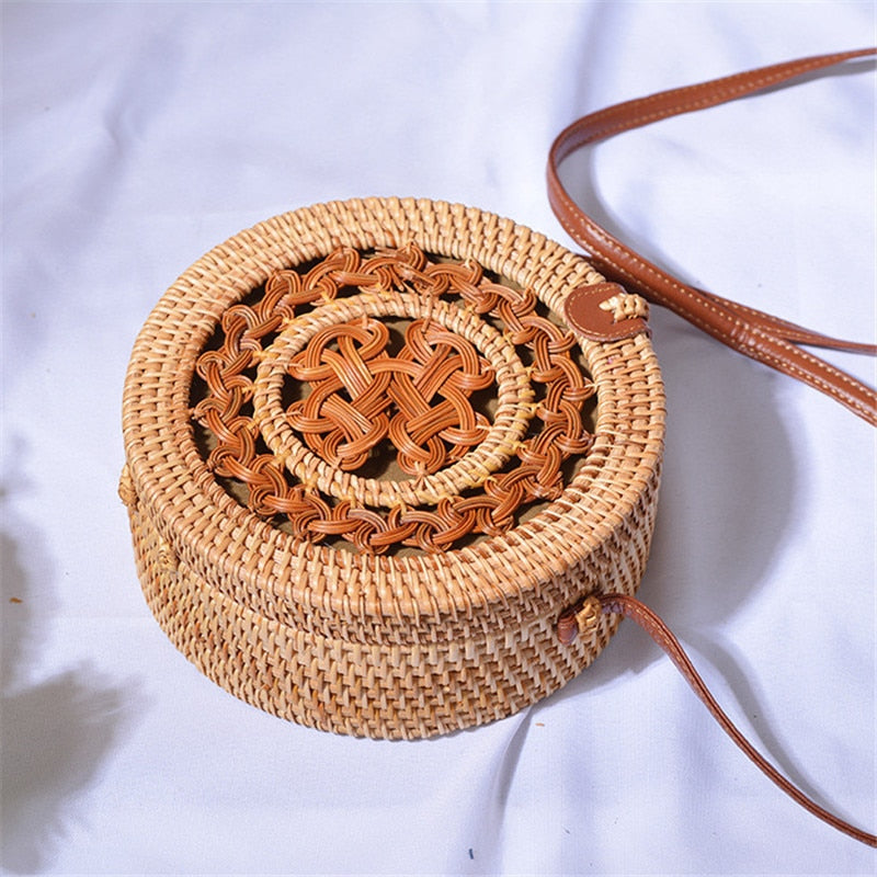Bali Handmade Woven Rattan Bag - Round Straw Shoulder Bag Women - Summer Crossbody Bag - Boho Beach Circle Bag Zagiz