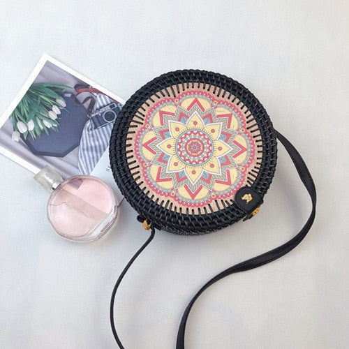 Bali Handmade Woven Rattan Bag - Round Straw Shoulder Bag Women - Summer Crossbody Bag - Boho Beach Circle Bag Zagiz