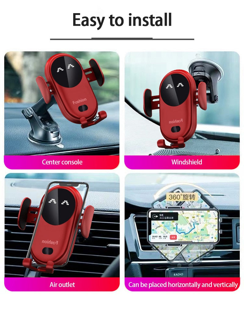 Wireless Charger Car Phone Holder with Smart Sensor Fast Charging Stand Mount Zagiz