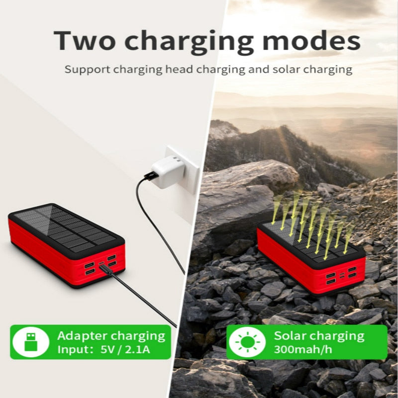 99000mAh Solar Power Bank Portable Charger Large Capacity LED 4USB Outdoor Travel External Battery for Samsung and IPhone Zagiz