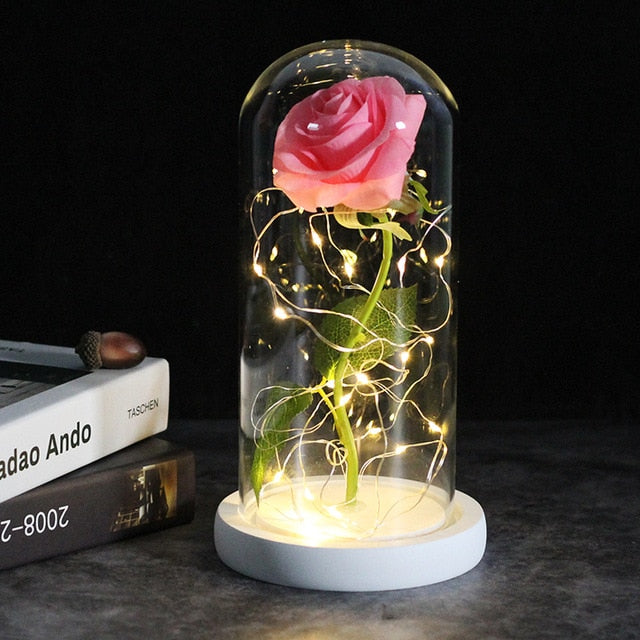 LED Enchanted Galaxy Rose Eternal 24K Gold Foil Flower With Fairy String Lights In Dome Zagiz