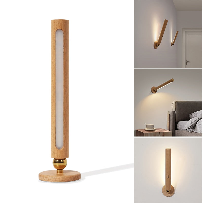 Smart 360 Degree Light Magnetic Connection Wooden Dimming Night Light USB Rechargeable Zagiz