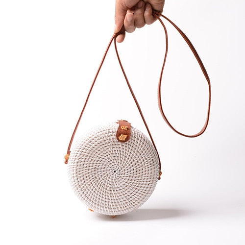 Bali Handmade Woven Rattan Bag - Round Straw Shoulder Bag Women - Summer Crossbody Bag - Boho Beach Circle Bag Zagiz