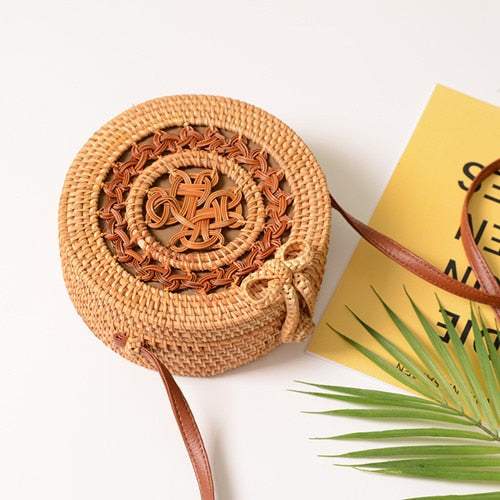 Bali Handmade Woven Rattan Bag - Round Straw Shoulder Bag Women - Summer Crossbody Bag - Boho Beach Circle Bag Zagiz