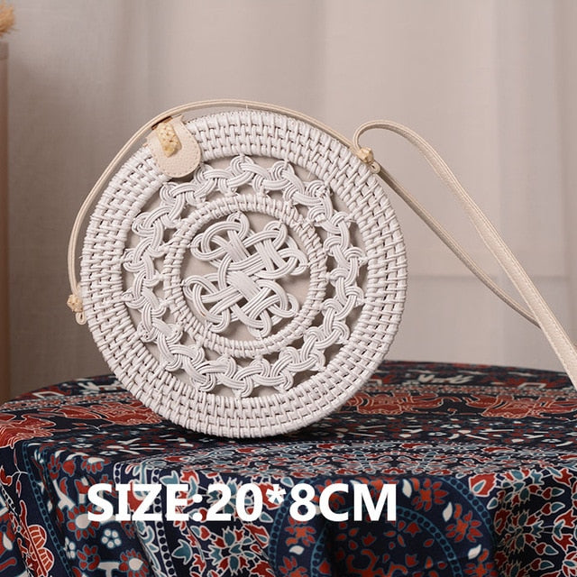 Bali Handmade Woven Rattan Bag - Round Straw Shoulder Bag Women - Summer Crossbody Bag - Boho Beach Circle Bag Zagiz