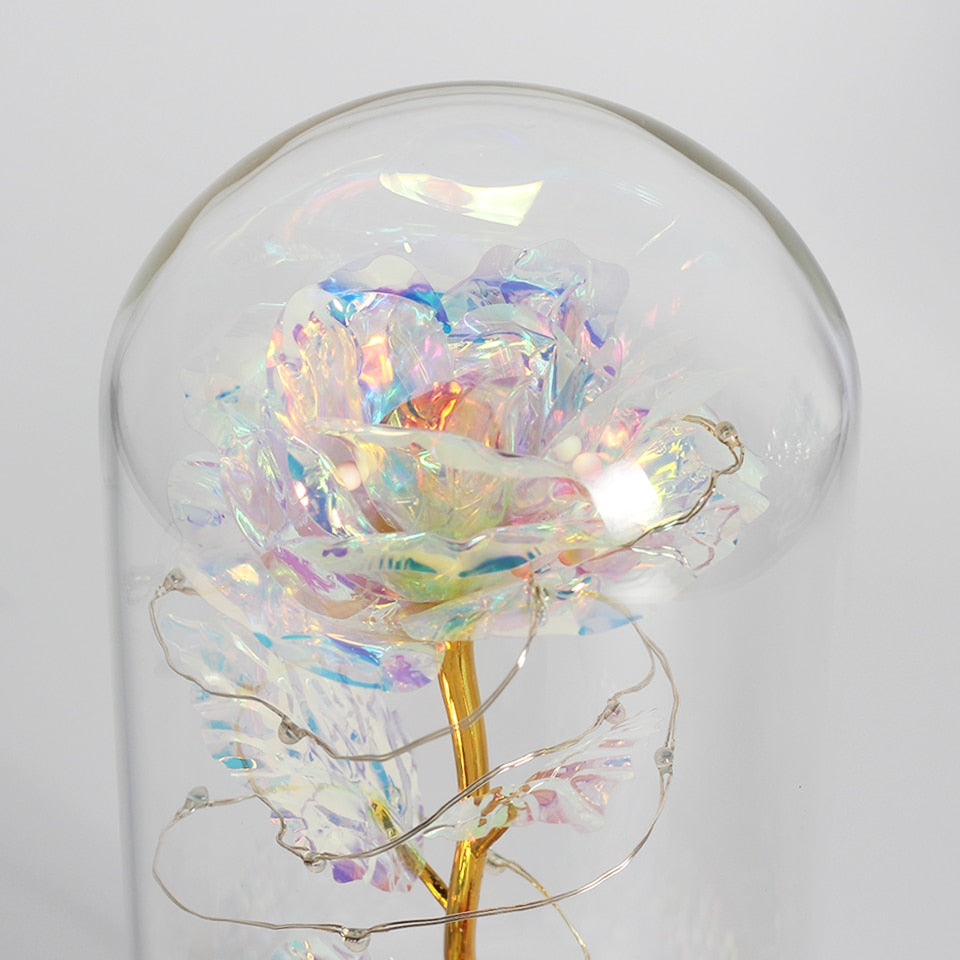 LED Enchanted Galaxy Rose Eternal 24K Gold Foil Flower With Fairy String Lights In Dome Zagiz